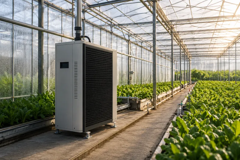 Déshumidificateur thermodynamique installé en serre maraîchère